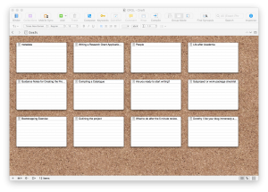 Scrivener's Corkboard makes it easy to rearrange the sections of a document.
